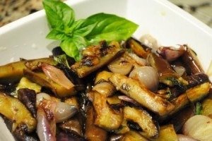 Doc’s Eggplant With Pearl Onions & Maitake Mushrooms