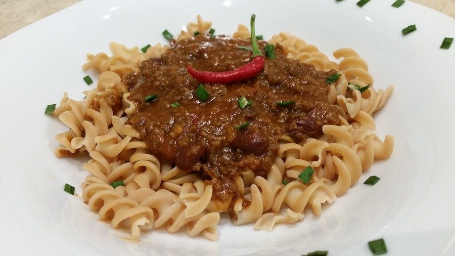Doc’s Vegetable Chili over Fusilli Pasta