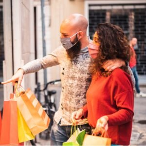 beautiful young couple enjoying in shopping having fun together with picture id1283549905